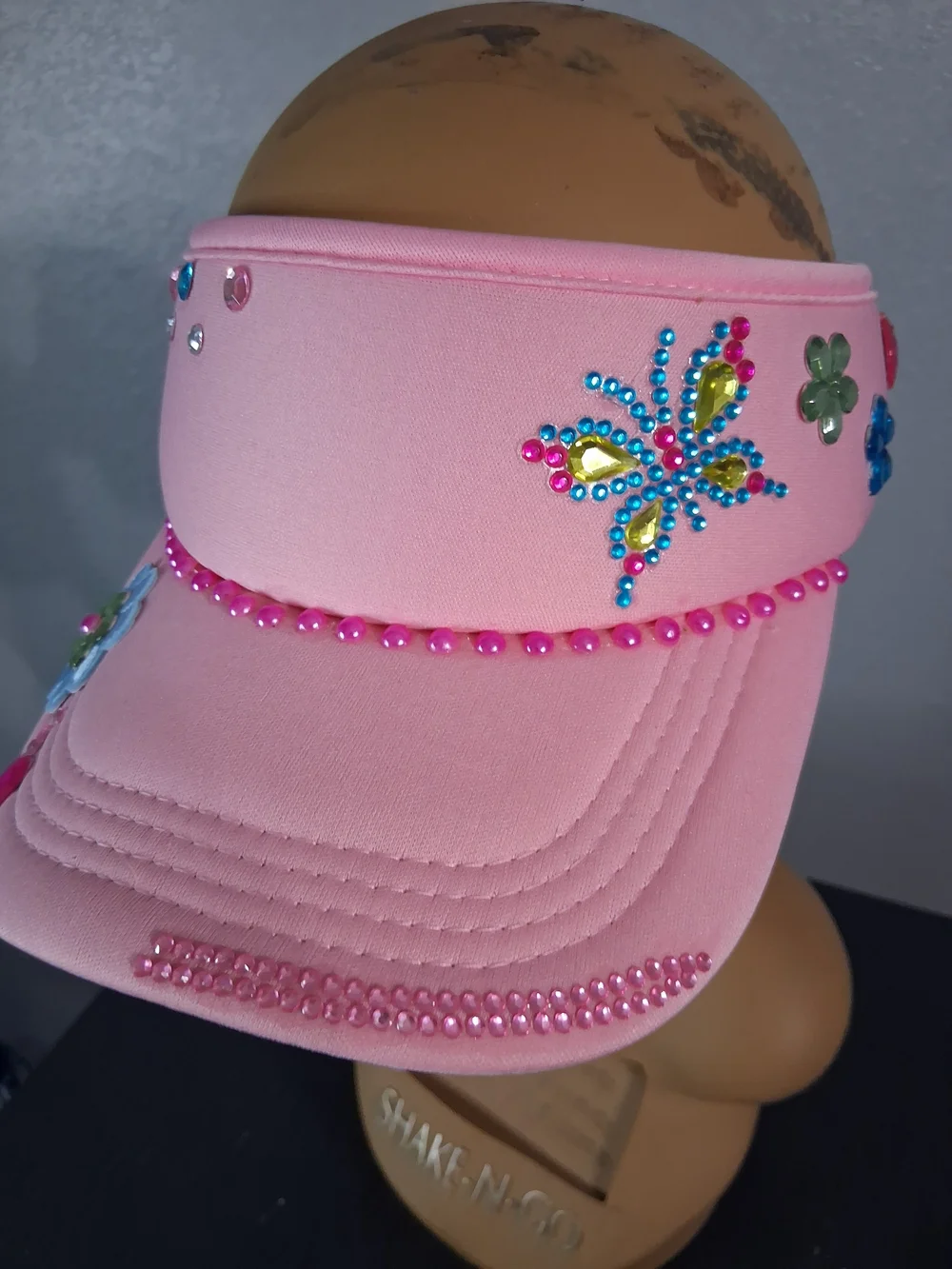 Hand Crafted Pink Ladies Visor with Beads & Butterfly Accents